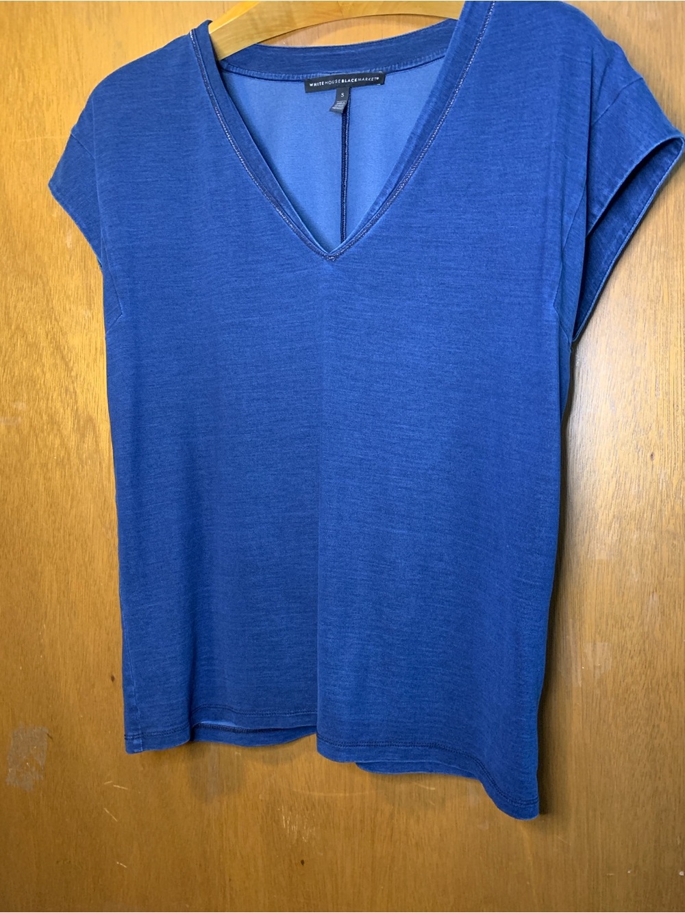 White House Black Market Slate Blue Metallic Embellished Short Sleeve Tee